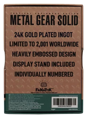 Metal Gear Solid 2 Ingot Raiden 24k Gold Plated Limited Edition