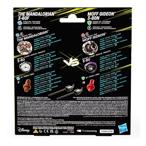 Beyblade X and Star Wars Collab The Mandalorian 3-60F vs. Moff Gideon 3-80N