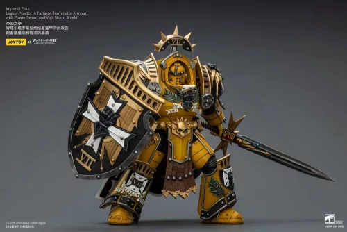 Warhammer Imperial Fists Action Figure Legion Praetor in Tartaros Terminator Armourwith Power Sword and Vigil Storm Shield 14 cm