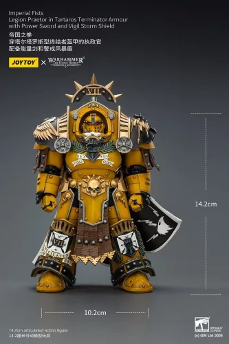 Warhammer Imperial Fists Action Figure Legion Praetor in Tartaros Terminator Armourwith Power Sword and Vigil Storm Shield 14 cm