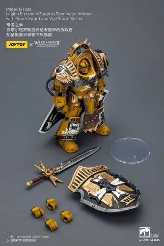 Warhammer Imperial Fists Action Figure Legion Praetor in Tartaros Terminator Armourwith Power Sword and Vigil Storm Shield 14 cm