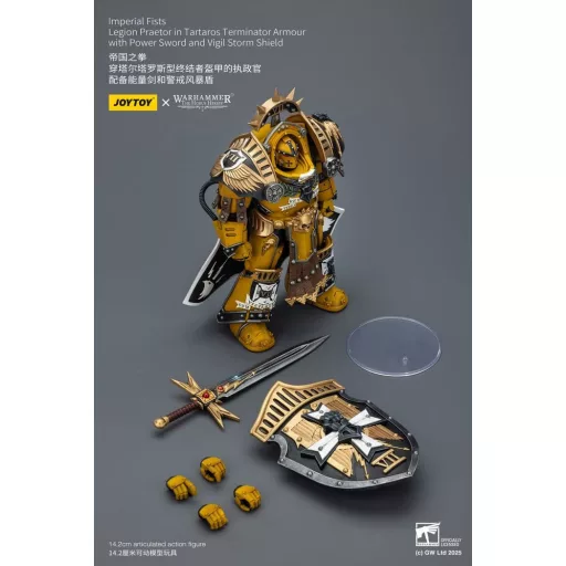 Warhammer Imperial Fists Action Figure Legion Praetor in Tartaros Terminator Armourwith Power Sword and Vigil Storm Shield 14 cm