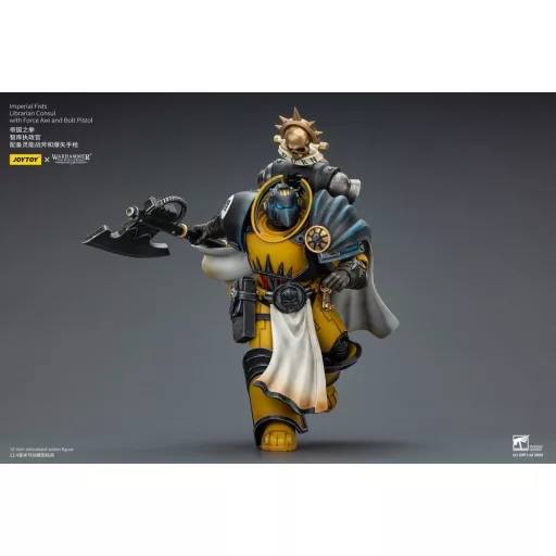 Warhammer Imperial Fists Action Figure Librarian Consulwith Force Axe and Bolt Pistol 12 cm