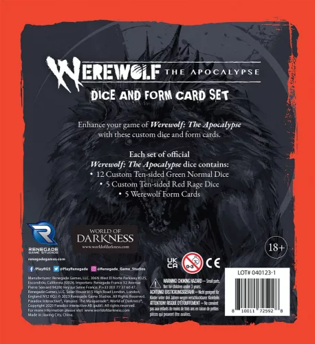 Werewolf: The Apocalypse 5th Edition RPG Dice and Form Card set