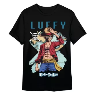One Piece T-Shirt Monkey D. Luffy Mapa Black