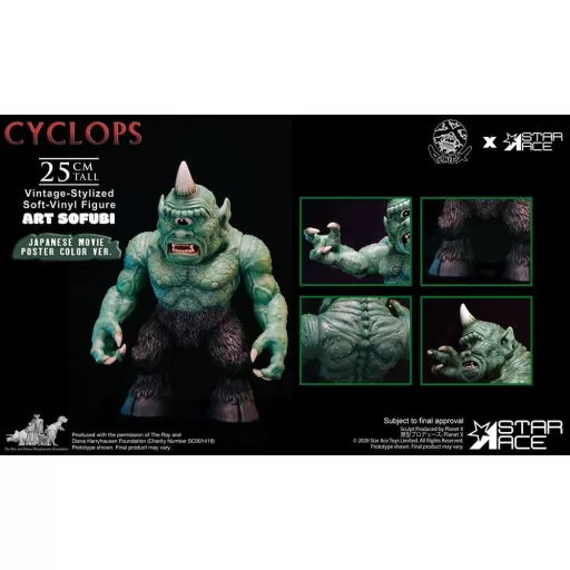 Ray Harryhausen (Art Sofubi) Soft-Vinyl Figure Cyclops Vintage-Stylized Japanese Movie Poster Color Ver. 25 cm