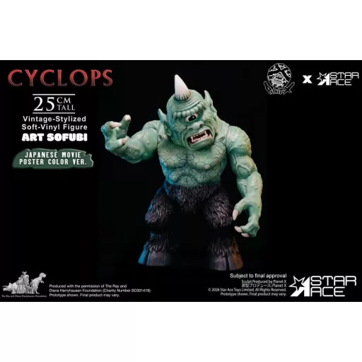 Ray Harryhausen (Art Sofubi) Soft-Vinyl Figure Cyclops Vintage-Stylized Japanese Movie Poster Color Ver. 25 cm