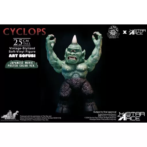 Ray Harryhausen (Art Sofubi) Soft-Vinyl Figure Cyclops Vintage-Stylized Japanese Movie Poster Color Ver. 25 cm