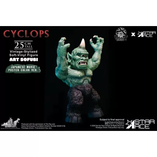 Ray Harryhausen (Art Sofubi) Soft-Vinyl Figure Cyclops Vintage-Stylized Japanese Movie Poster Color Ver. 25 cm