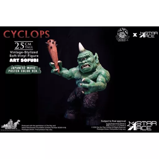 Ray Harryhausen (Art Sofubi) Soft-Vinyl Figure Cyclops Vintage-Stylized Japanese Movie Poster Color Ver. 25 cm