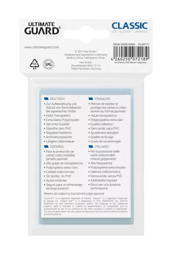 Ultimate Guard Classic Soft Sleeves Japanese Size Transparent (100)