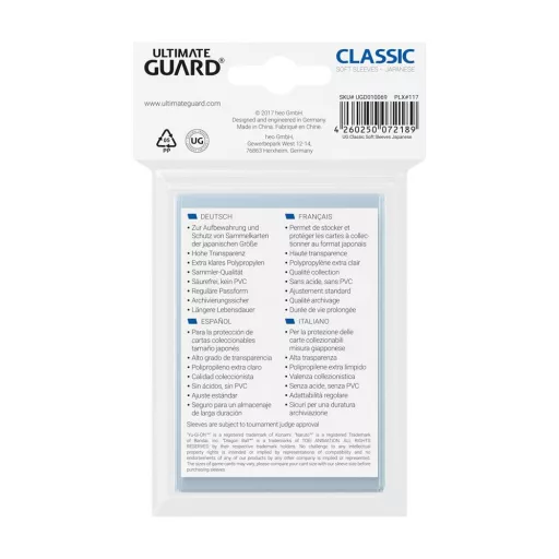 Ultimate Guard Classic Soft Sleeves Japanese Size Transparent (100)