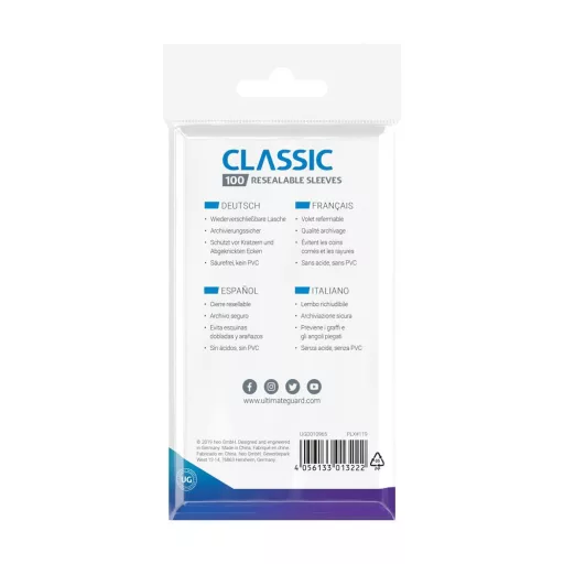 Ultimate Guard Classic Sleeves Resealable Standard Size Transparent (100)